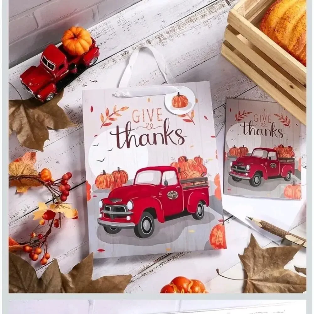 WRAPAHOLIC Large Gift Bag with Card and Tissue Paper 33cm Car Pumpkins and Thank